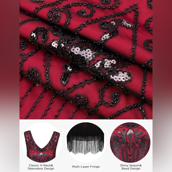 NWT SWEETV Women's Sequin Flapper Dress,1920s Size XL - Picture 3 of 13